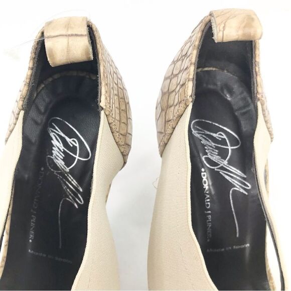 Donald J. Pliner Tan Crisscross Elastic Faux Crocodile Open Toe Heels - Picture 8 of 16